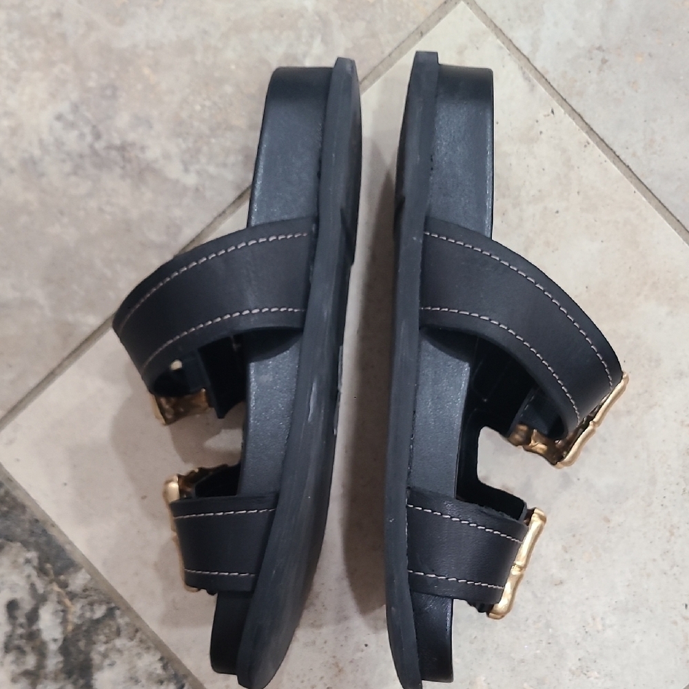 SCHUTZ Black Slides with Gold Accents - Picture 2 of 8
